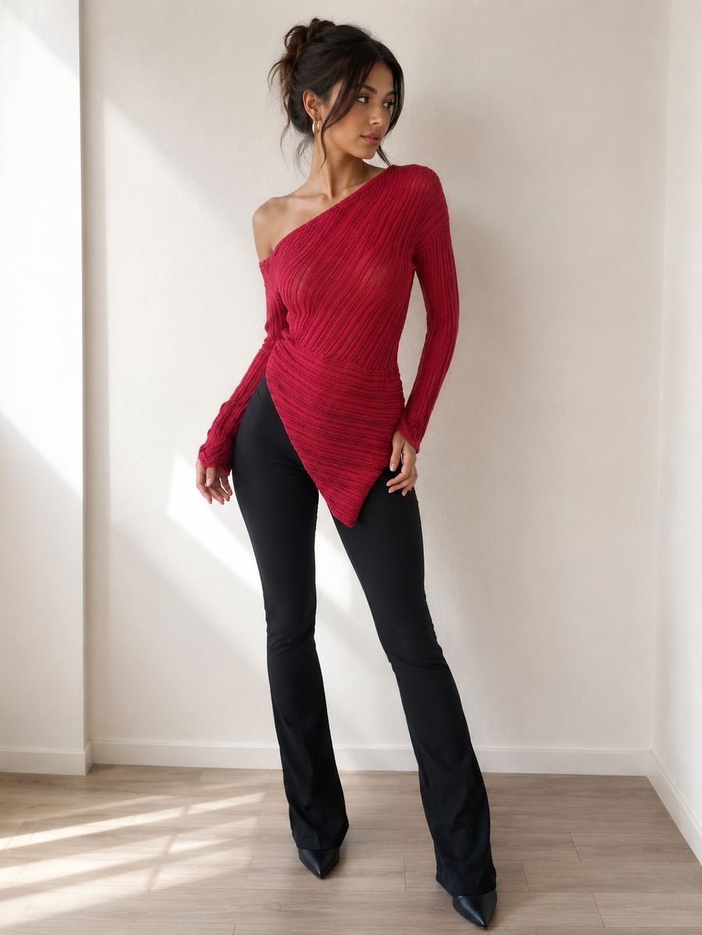 Ashley Stewart Red One Shoulder Asymmetrical Sweater Size 14/16